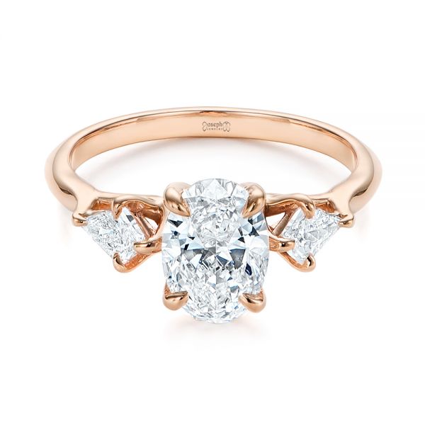 Three Stones Leaves Engagement Ring Rose Gold and Diamonds - Doron
