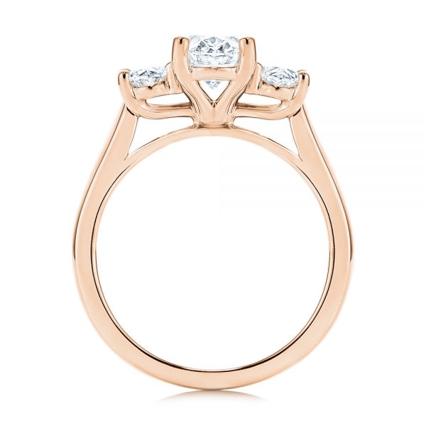 18k Rose Gold 18k Rose Gold Three Stone Oval Diamond Engagement Ring - Front View -  106436