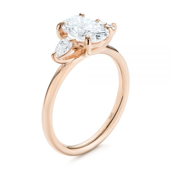 Three Stones Leaves Engagement Ring Rose Gold and Diamonds - Doron