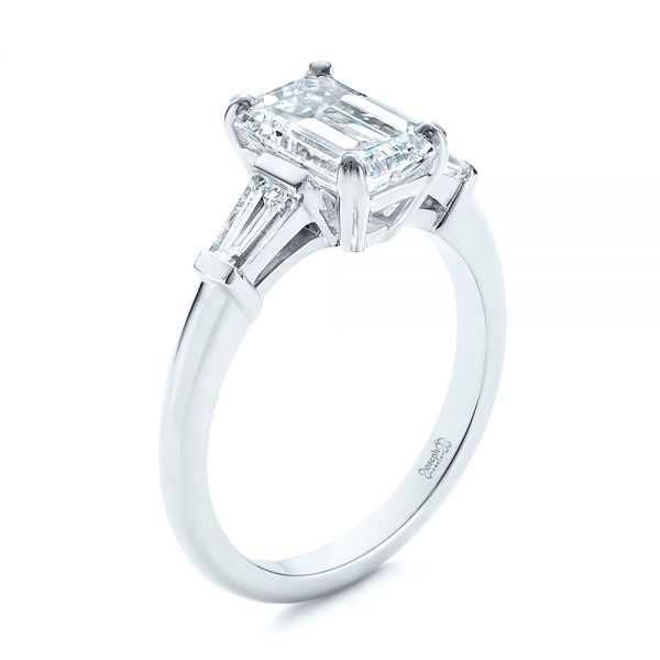 Three Stone Diamond Ring w/ Baguette Accents 14K White Gold