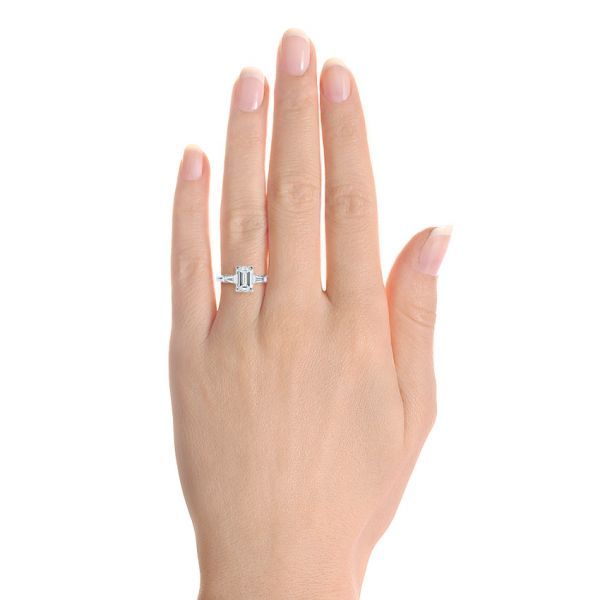  Platinum Three Stone Tapered Baguette Diamond Engagement Ring - Hand View -  105742