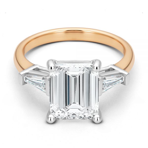 18k Rose Gold 18k Rose Gold Three Stone Tapered Baguette Engagement Ring - Flat View -  107806