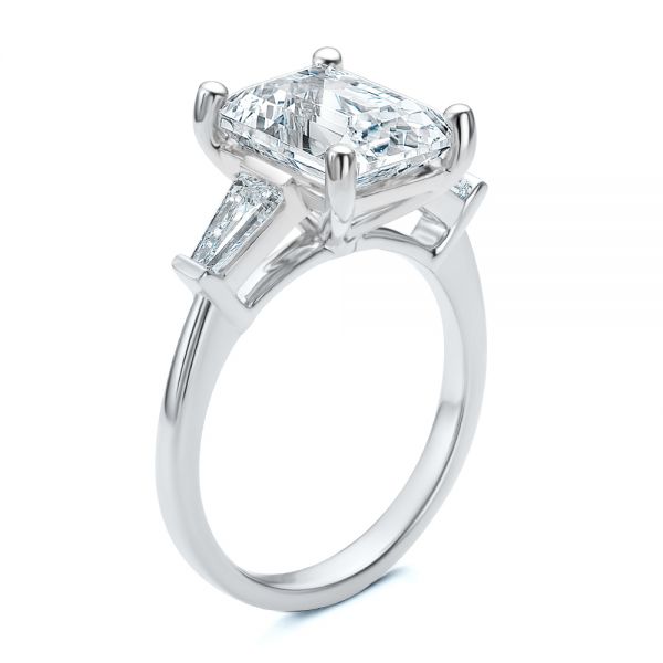  Platinum Platinum Three Stone Tapered Baguette Engagement Ring - Three-Quarter View -  107806