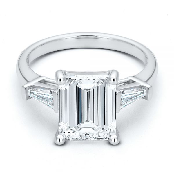 18k White Gold 18k White Gold Three Stone Tapered Baguette Engagement Ring - Flat View -  107806