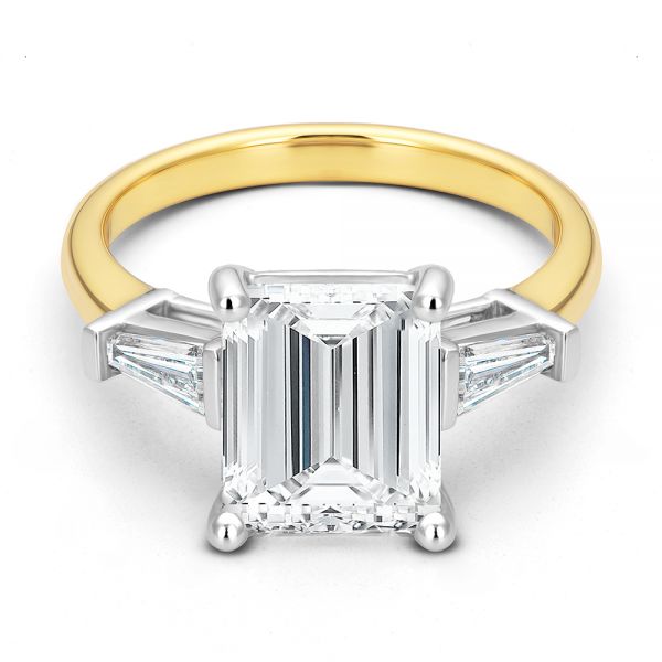 14k Yellow Gold Three Stone Tapered Baguette Engagement Ring - Flat View -  107806