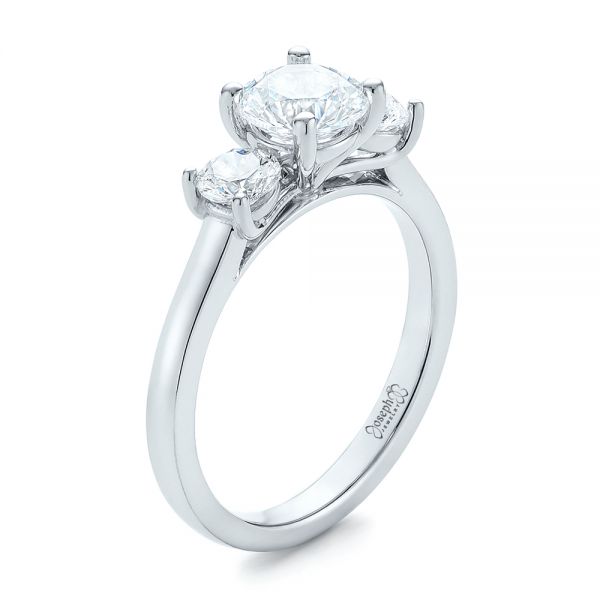 18k White Gold Three-stone Diamond Engagement Ring - Three-Quarter View -  103898