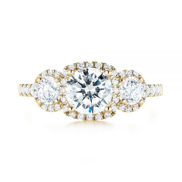 18k Yellow Gold Three-stone Halo Diamond Engagement Ring #103094 ...
