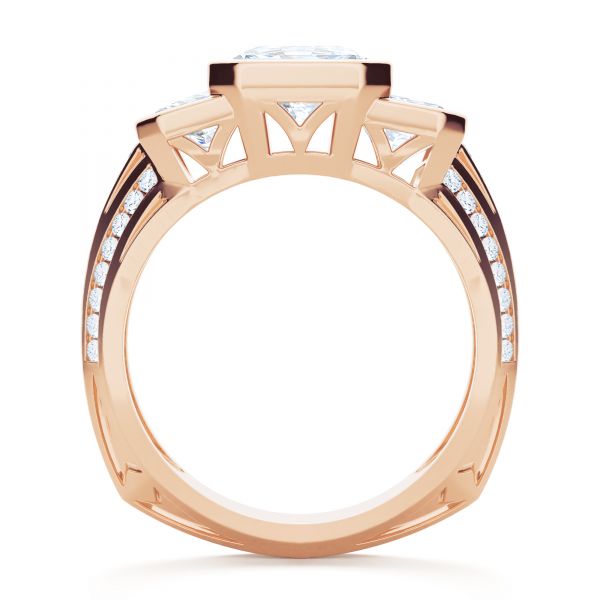 18k Rose Gold 18k Rose Gold Three-stone Radiant Channel Set Engagement Ring - Front View -  107384