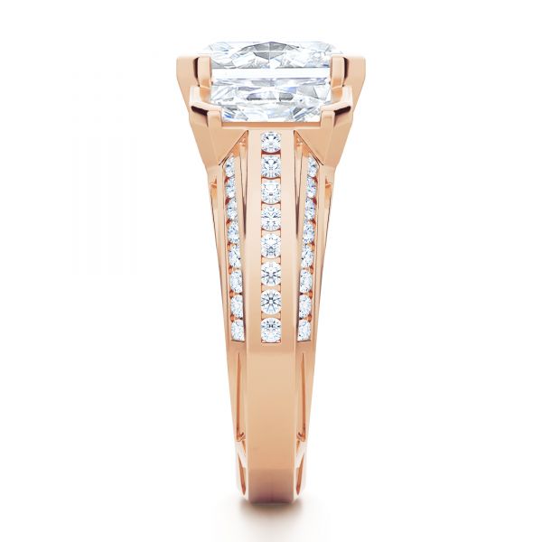 14k Rose Gold 14k Rose Gold Three-stone Radiant Channel Set Engagement Ring - Side View -  107384