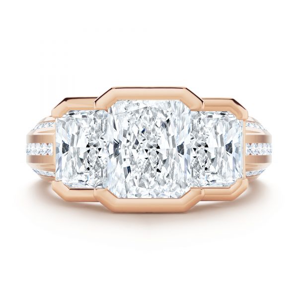 14k Rose Gold 14k Rose Gold Three-stone Radiant Channel Set Engagement Ring - Top View -  107384