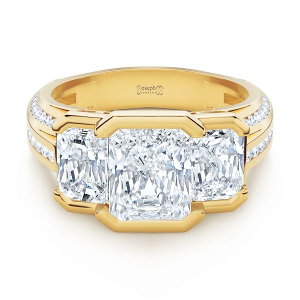 18k Yellow Gold 18k Yellow Gold Three-stone Radiant Channel Set Engagement Ring - Flat View -  107384