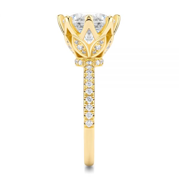 14k Yellow Gold Tulip Head And Diamond Accents Engagement Ring - Side View -  107627