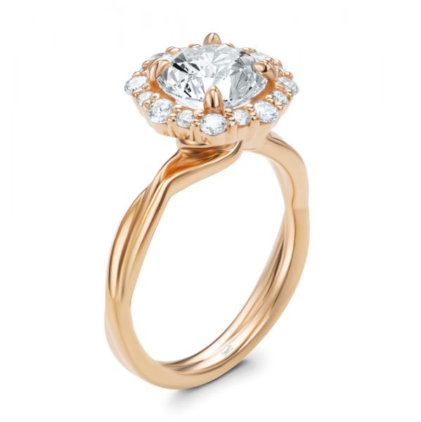 18k Rose Gold 18k Rose Gold Twisted Diamond Engagement Ring - Three-Quarter View -  107731