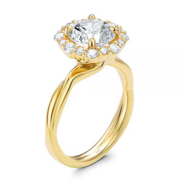 18k Yellow Gold Twisted Diamond Engagement Ring - Three-Quarter View -  107731