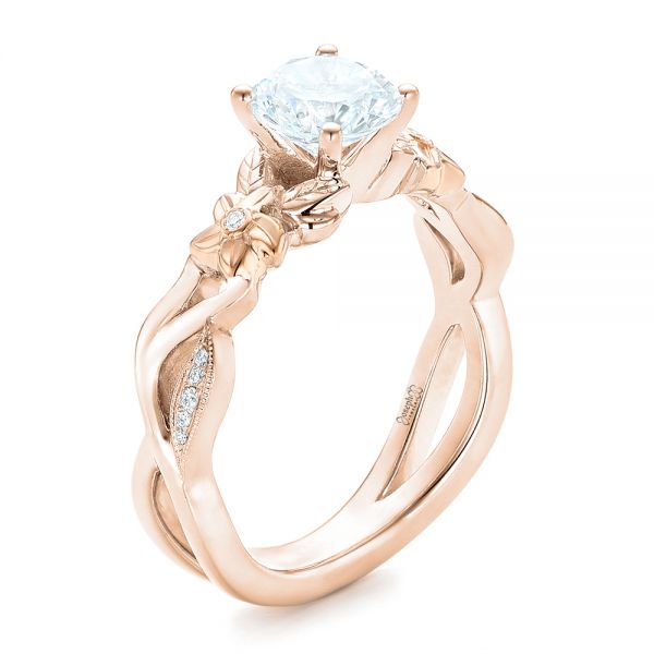 18k Rose Gold And 14K Gold 18k Rose Gold And 14K Gold Two-tone Flower And Leaf Diamond Engagement Ring - Three-Quarter View -  102554