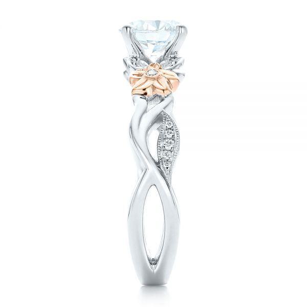  Platinum And 18K Gold Platinum And 18K Gold Two-tone Flower And Leaf Diamond Engagement Ring - Side View -  102554