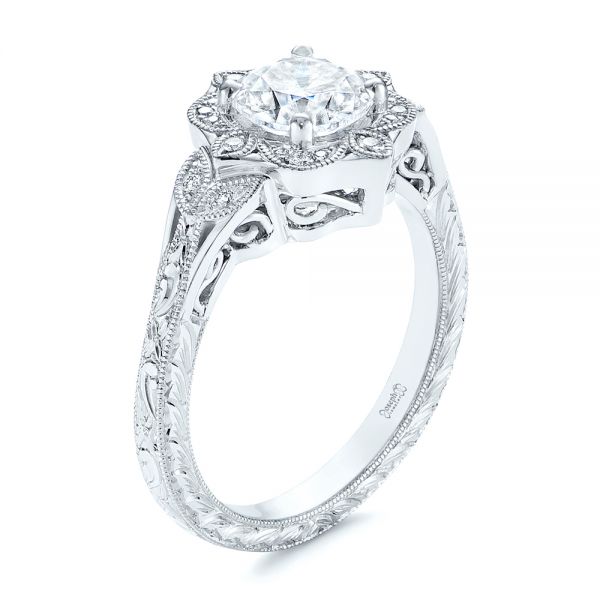 Vintage Floral Diamond Halo Engagement Ring W 3qtr 105767