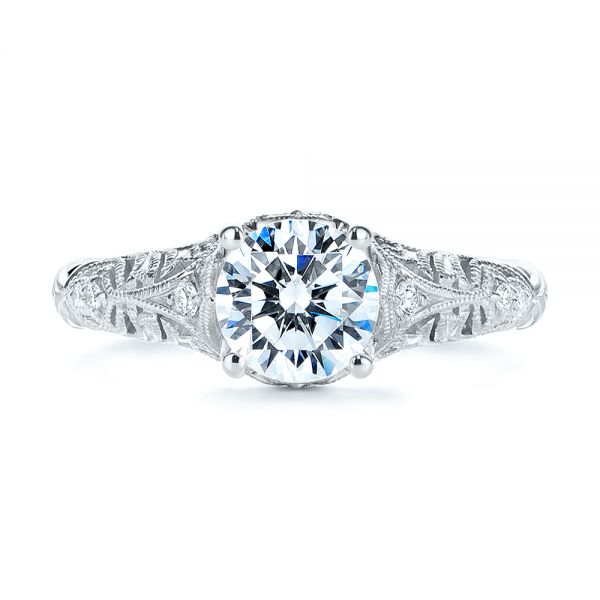 14k White Gold Vintage Style Filigree Engagement Ring