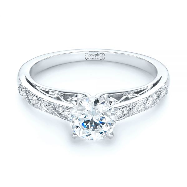 18k White Gold 18k White Gold Vintage-inspired Diamond Engagement Ring - Flat View -  103298