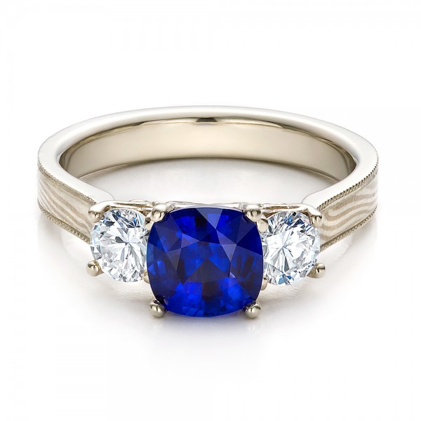 Women's Blue Sapphire, Diamond and Mokume Engagement Ring #100278 ...
