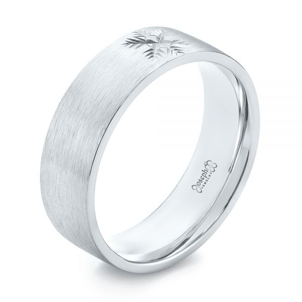 Hand engraved sterling silver floral band with brush finish