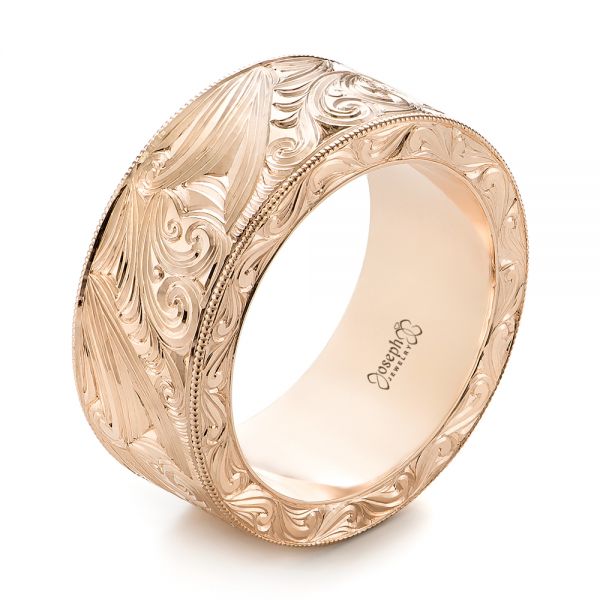 Custom Rose Gold Hand Engraved Wedding Band R 3qtr 103287 