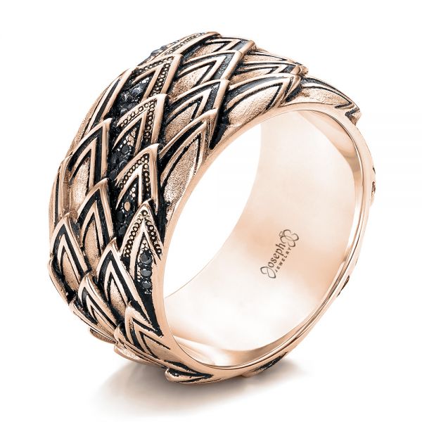 18k Rose Gold 18k Rose Gold Men's Custom Dragon Scale Wedding Ring - Three-Quarter View -  103652 - Thumbnail