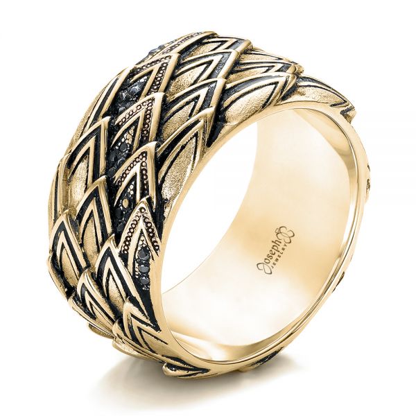 18k Yellow Gold 18k Yellow Gold Men's Custom Dragon Scale Wedding Ring - Three-Quarter View -  103652 - Thumbnail