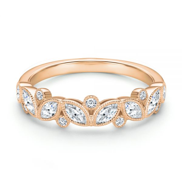 18k Rose Gold 18k Rose Gold Assorted Diamond and Milgrain Wedding Band - Flat View -  107715 - Thumbnail