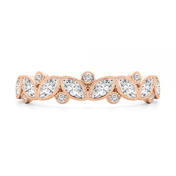 18k Rose Gold 18k Rose Gold Assorted Diamond and Milgrain Wedding Band - Top View -  107715 - Thumbnail