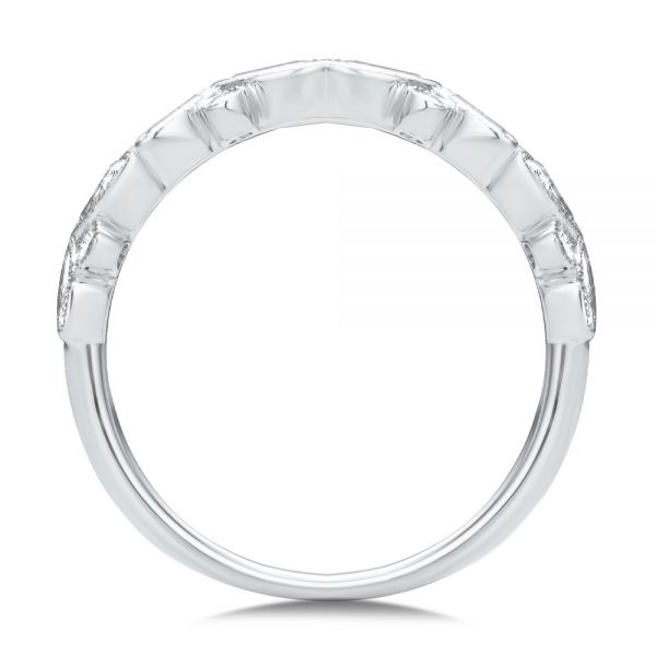 14k White Gold Assorted Diamond and Milgrain Wedding Band - Front View -  107715 - Thumbnail