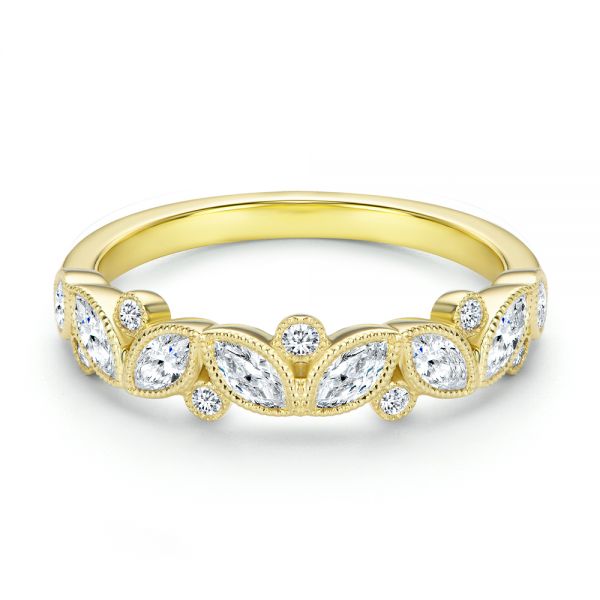 14k Yellow Gold 14k Yellow Gold Assorted Diamond and Milgrain Wedding Band - Flat View -  107715 - Thumbnail