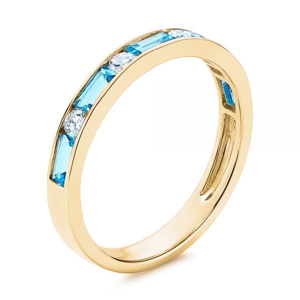 14k Yellow Gold Baguette Blue Topaz And Diamond Wedding Band