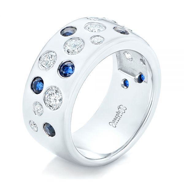 Custom Blue Sapphire and Diamond Wedding Band - Image