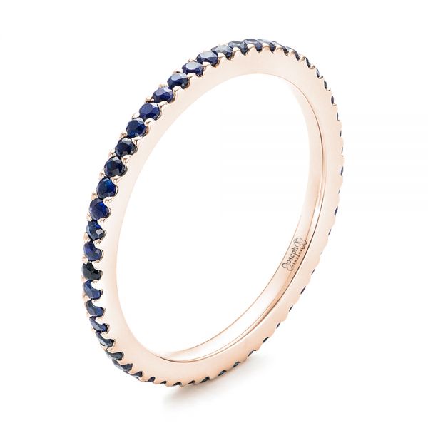 14k Rose Gold 14k Rose Gold Custom Eternity Blue Sapphire Anniversary Band - Three-Quarter View -  102698