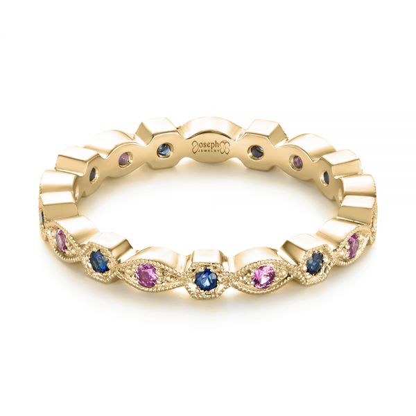 18k Yellow Gold 18k Yellow Gold Custom Pink And Blue Sapphire Eternity Wedding Band - Flat View -  103429