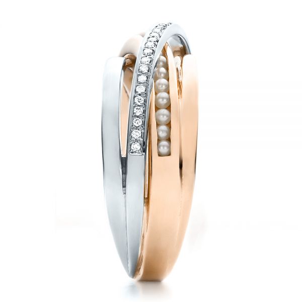 18k Rose Gold And 18K Gold 18k Rose Gold And 18K Gold Custom Women's Pearl And Diamond Wedding Band - Side View -  100011