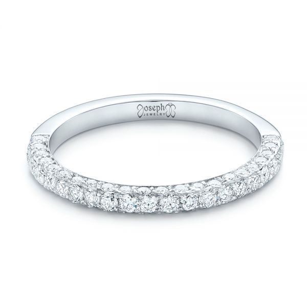 14k White Gold Pave Diamond Wedding Band - Flat View -  102559