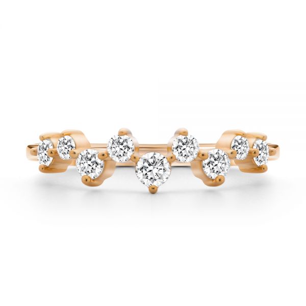 18k Rose Gold 18k Rose Gold Staggered Diamond Wedding Band - Top View -  107707 - Thumbnail