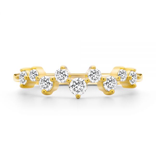 14k Yellow Gold Staggered Diamond Wedding Band - Top View -  107707 - Thumbnail