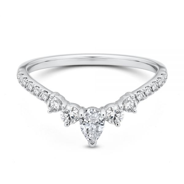 14k White Gold V-shaped Diamond Wedding Band - Flat View -  107716 - Thumbnail