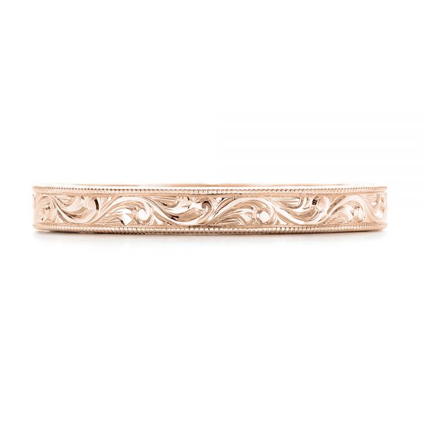 18k Rose Gold 18k Rose Gold Hand Engraved Wedding Band - Top View -  102436