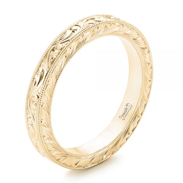 14k Yellow Gold 14k Yellow Gold Hand Engraved Wedding Band - Three-Quarter View -  102436