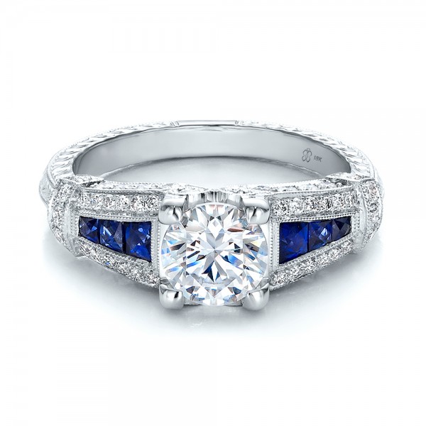 Art Deco Style Blue Sapphire and Diamond Engagement Ring #100388 ...