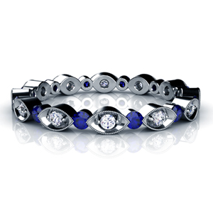 blue sapphire and diamond women s anniversary band 18k white gold ring ...