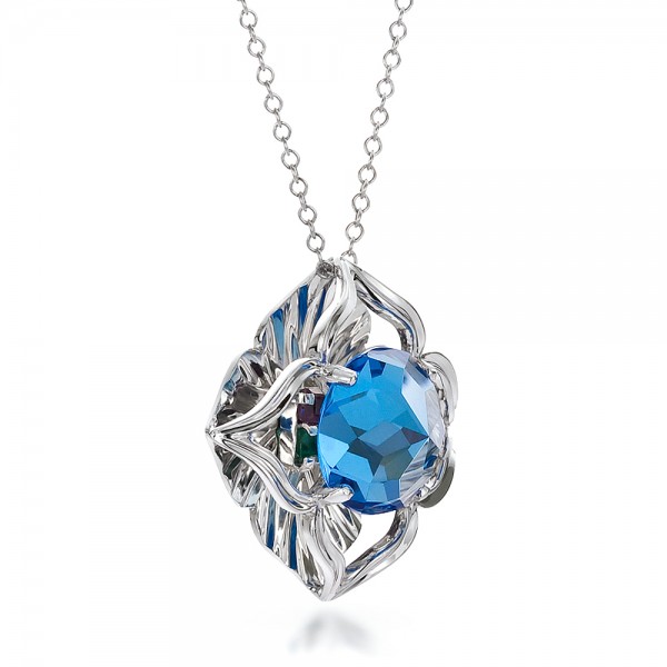 Blue Topaz and White Gold Pendant