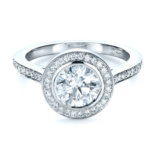 Custom Bezel Halo Engagement Ring #1430 Bellevue Seattle Joseph Jewelry