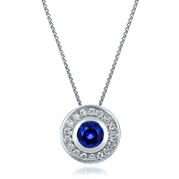 Custom Blue Sapphire and Diamond Halo Pendant 100624 Bellevue Seattle 