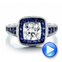 Art Deco Style Blue Sapphire Halo And Diamond Engagement Ring - Video -  100387 - Thumbnail