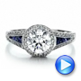 Diamond Halo And Blue Sapphire Engagement Ring - Video -  100391 - Thumbnail